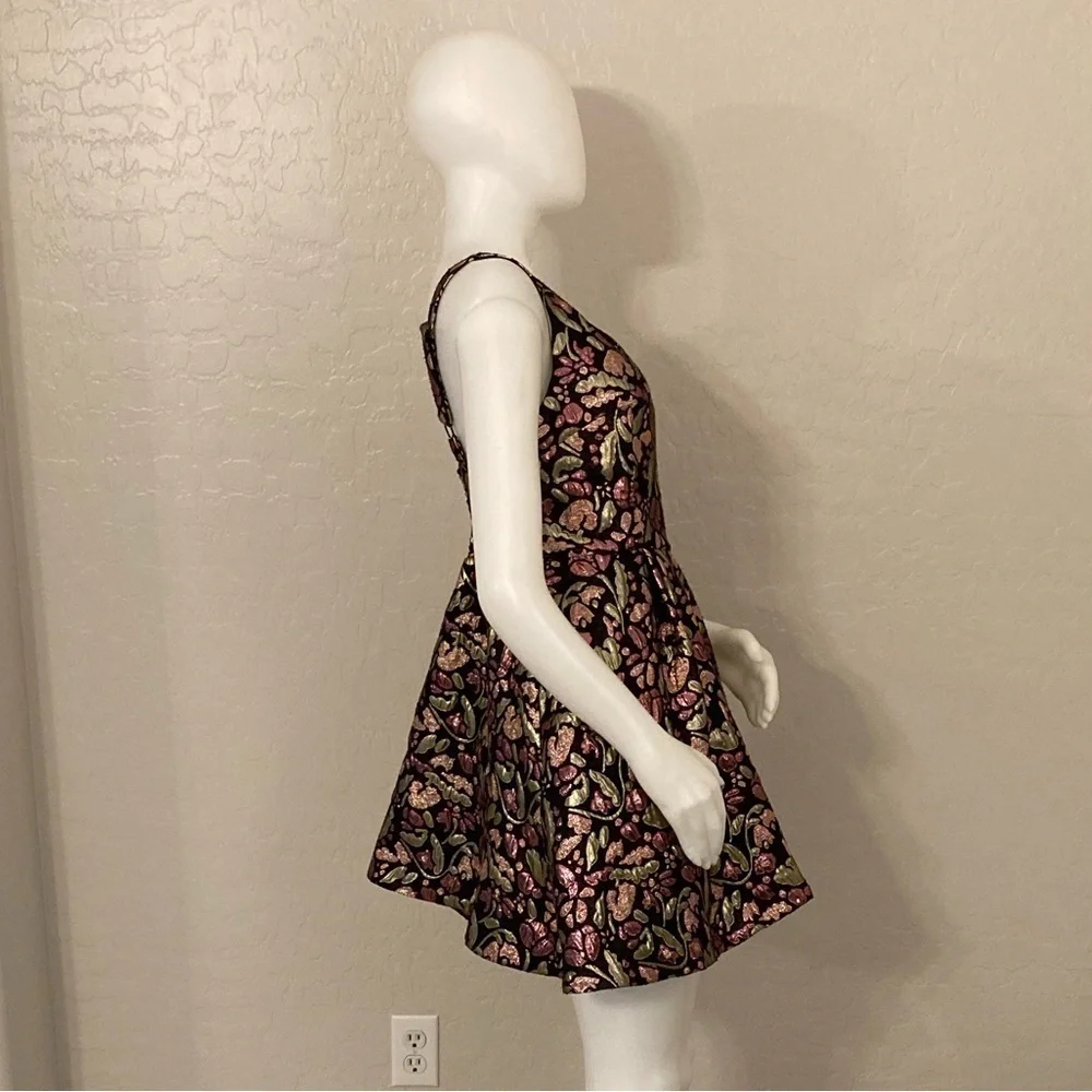 Free People Metallic Fit and Flare Jacquard Floral Dress Medium